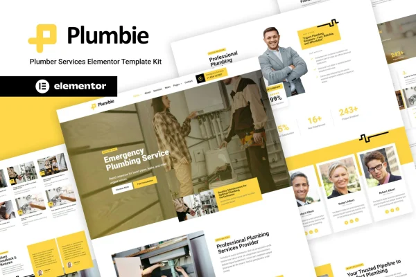 Plumbie plumber services Elementor template kit preview