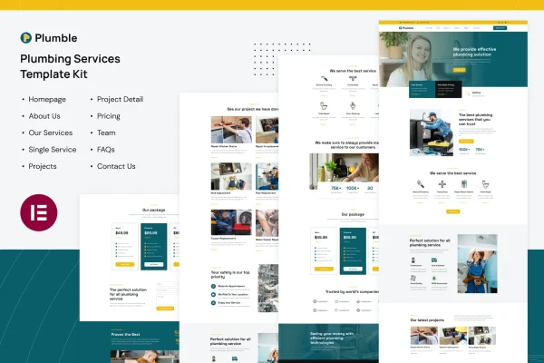 Plumble plumbing services Elementor template kit cover image