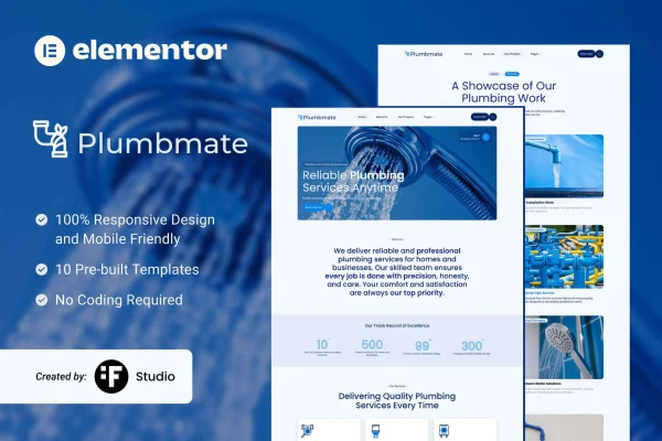 Plumbmate plumbing services Elementor template kit preview