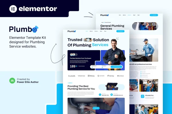 Plumbo plumbing services Elementor template kit preview
