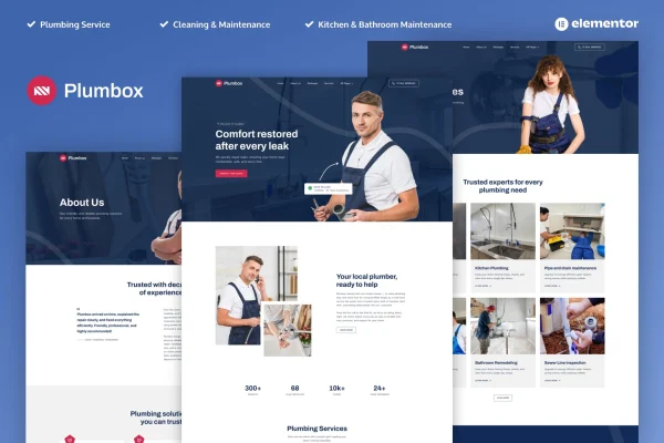 Plumbox plumber and repair service Elementor template kit preview