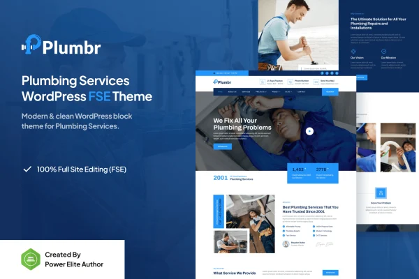 Plumbr plumbing services WordPress theme preview