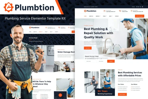 Plumbtion plumbing services Elementor template kit preview