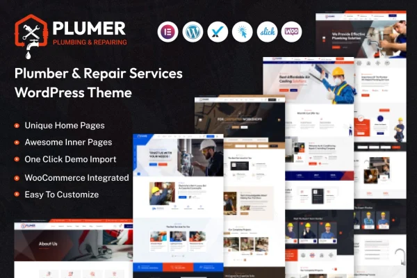 Plumer plumbing and repair services WordPress theme preview