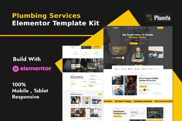 Plumfa plumbing services Elementor template kit cover image
