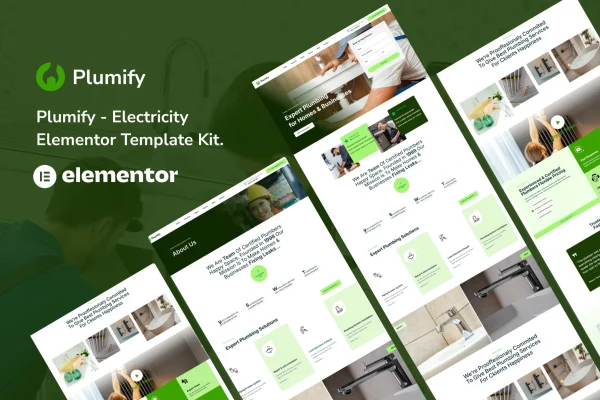 Plumify plumber service Elementor template kit preview