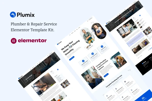 Plumix plumber and repair service Elementor template kit preview