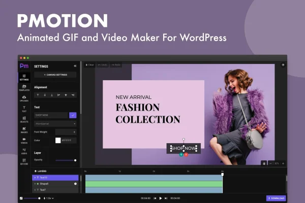 Pmotion animated GIF and video maker plugin banner for WordPress