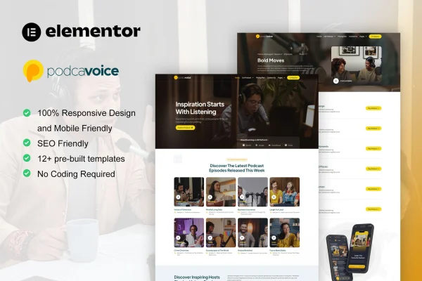 PodcaVoice podcaster and streaming Elementor template kit preview