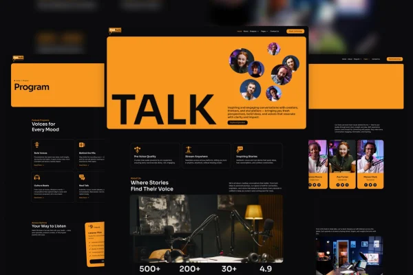 Podhub dark mode podcast and radio Elementor template kit preview