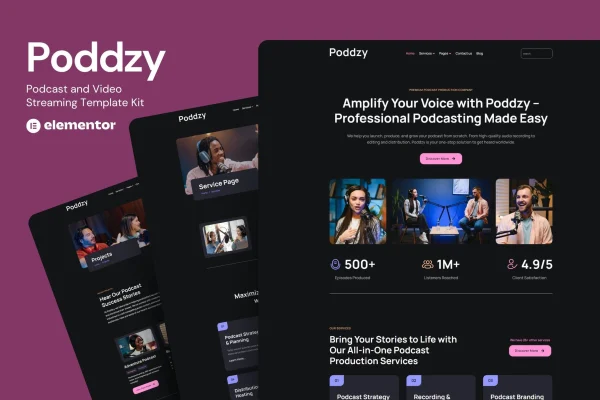 Podzzy podcast and video streaming Elementor kit cover image