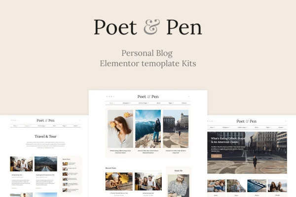 Poet & Pen personal blog Elementor template kit cover image