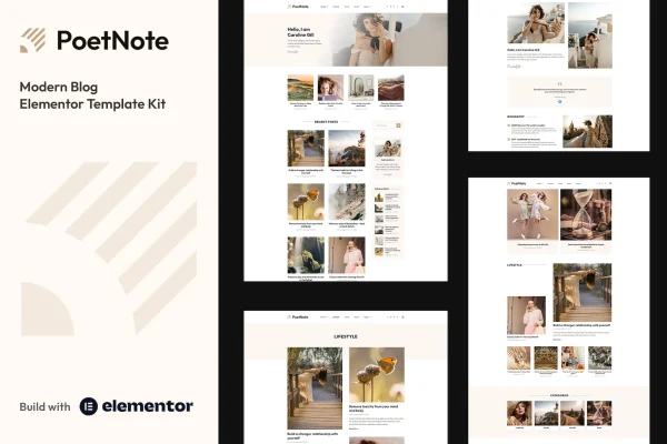 PoetNote modern blog Elementor Pro template kit cover image