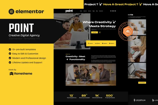 Point creative digital agency Elementor template kit preview
