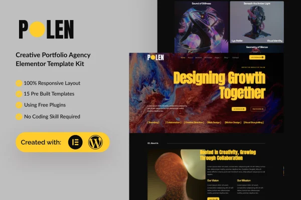 Polen creative portfolio resume Elementor template kit preview
