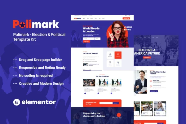 Polimark political campaign Elementor template kit preview