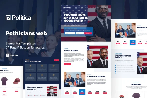 Politica politician and public servant Elementor template kit preview