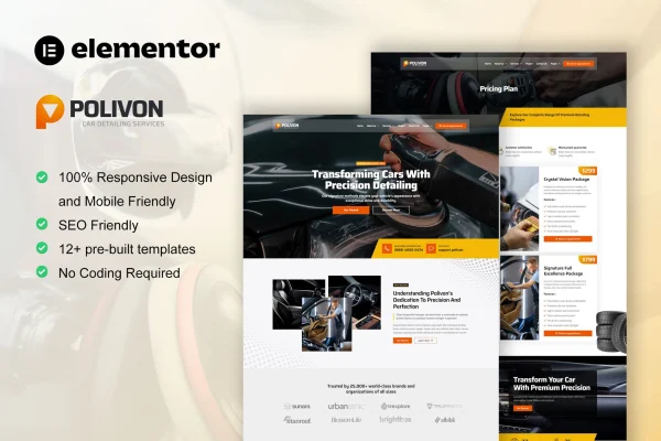 Polivon car body repair shop Elementor template kit preview