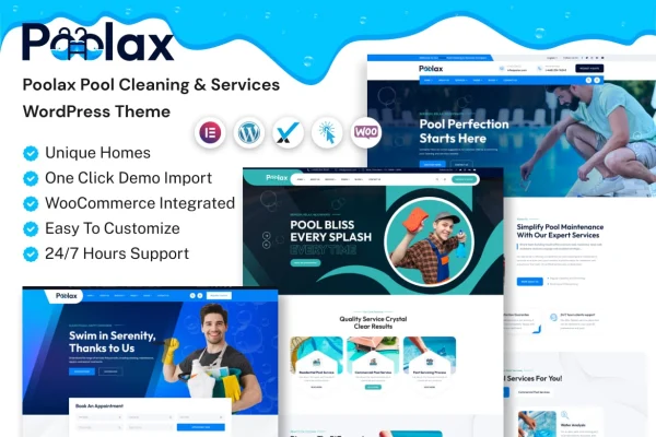 Poolax Theme pool cleaning and services WordPress theme preview