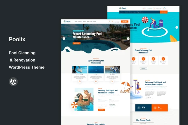 Poolix pool cleaning and renovation WordPress theme preview