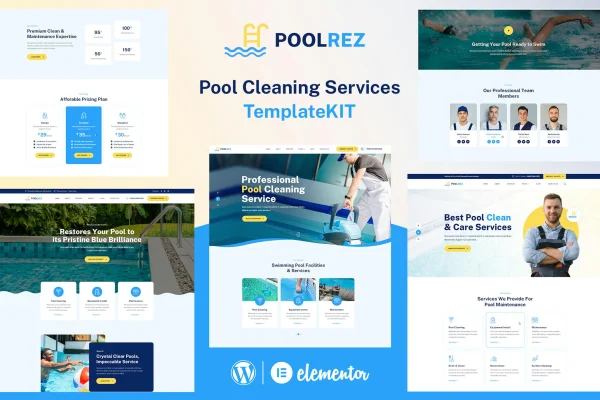 Poolrez pool cleaning services Elementor template kit preview