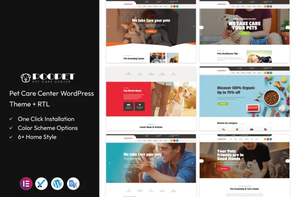 Poopet pet care center WordPress theme preview