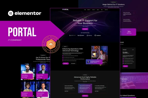 Portal IT company Elementor template kit page layouts preview