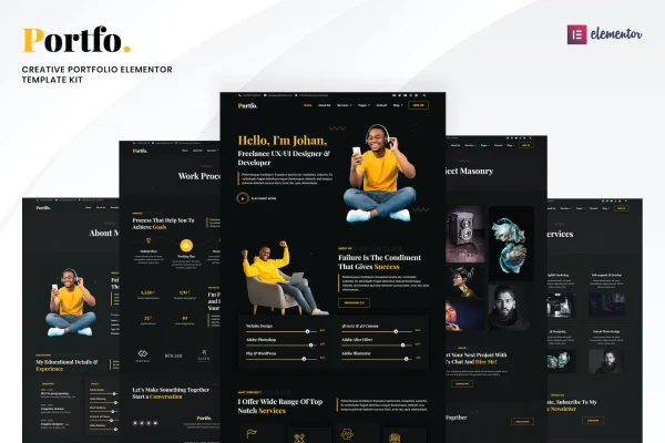 Portfo creative portfolio Elementor template kit preview