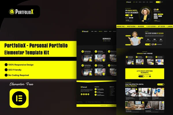 PortfolioX personal portfolio Elementor template kit preview