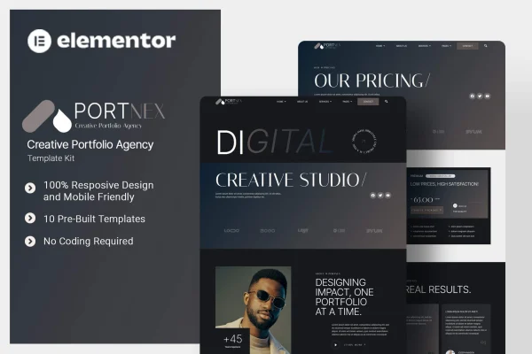 Portnex creative portfolio agency Elementor template kit preview
