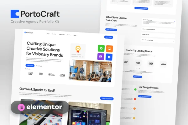 PortoCraft creative agency portfolio Elementor template kit preview