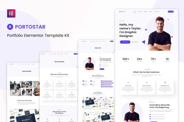 Portostar personal portfolio Elementor template kit preview