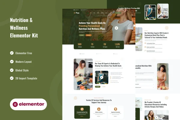 Poso nutrition and wellness Elementor template kit preview