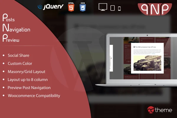 Posts Navigation Preview plugin banner showing next and previous post preview cards