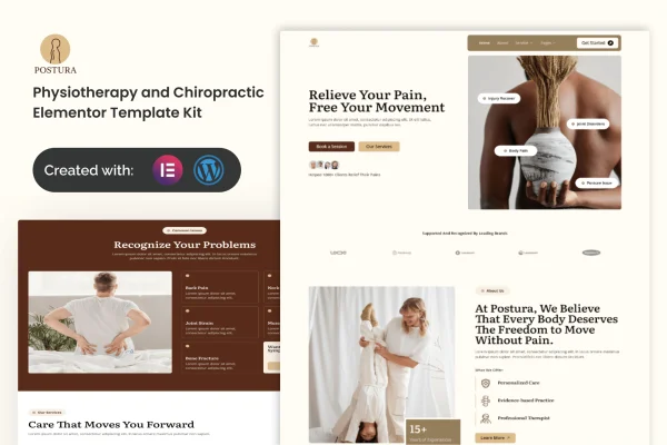 Postura physiotherapy and chiropractic Elementor template kit preview