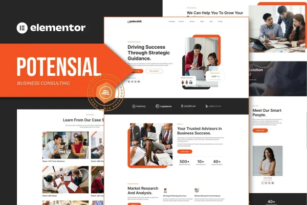 Potensial business consulting Elementor template kit preview