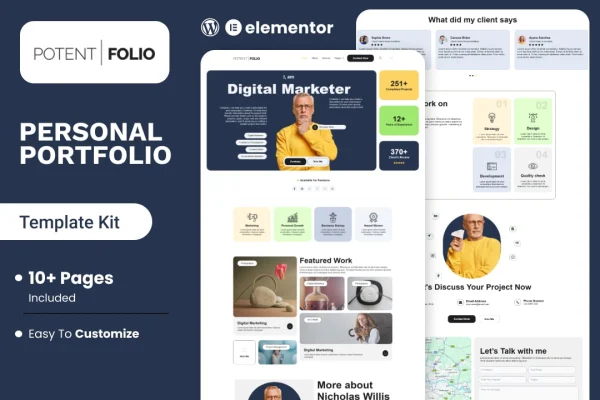 PotentFolio digital marketer portfolio Elementor template kit preview