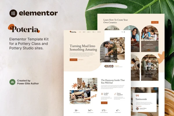 Poteria pottery class and studio Elementor template kit preview