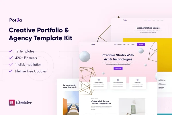 Potua creative portfolio and agency Elementor template kit preview