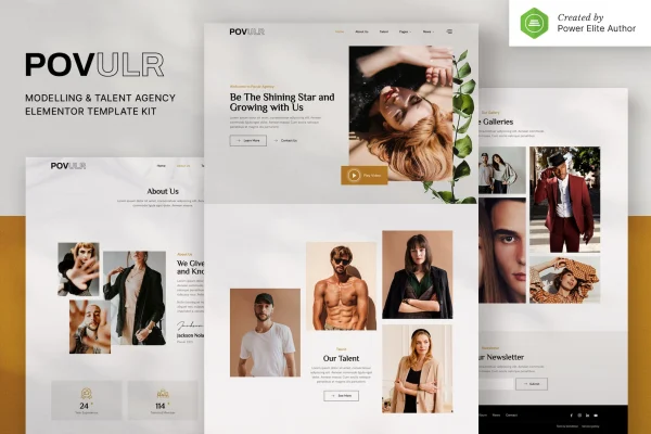 POVULR modeling and talent agency Elementor template kit preview