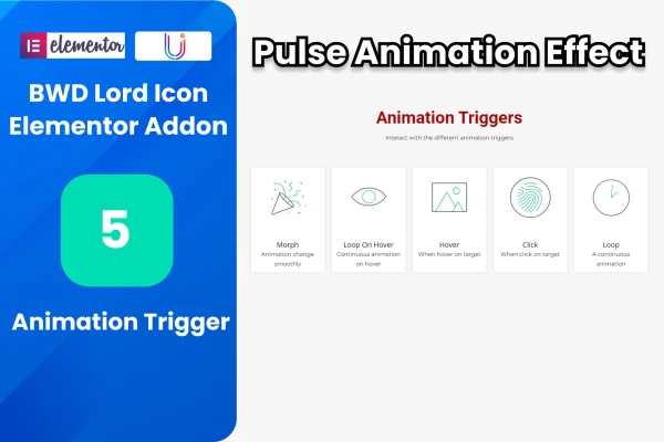 Powerful Lordicons Animation plugin banner with animated icons for Elementor