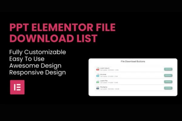 PPT - File Download Buttons Elementor widget banner showing a file download list