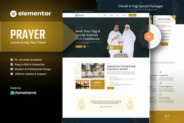 Prayer Umrah and Hajj tour travel Elementor template kit preview
