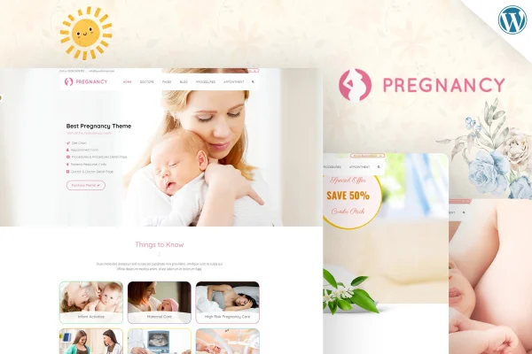 Pregnancy medical doctor WordPress theme preview for a maternity care clinic website