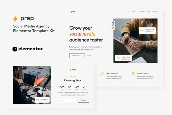Prep social media agency Elementor template kit cover image