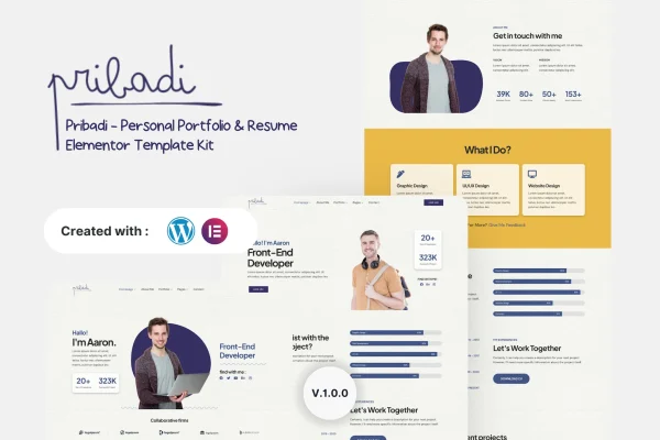 Pribadi personal portfolio and resume Elementor template kit preview