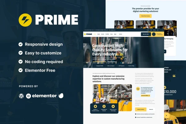 Prime industrial and manufacturing Elementor template kit preview