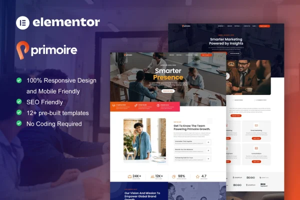 Primoire business consulting Elementor template kit preview