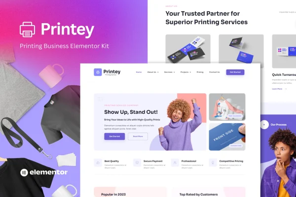 Printey printing business Elementor template kit preview