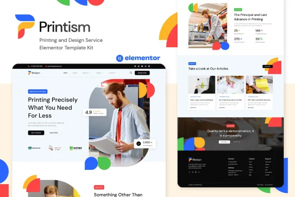 Printism printing and design service Elementor template kit preview